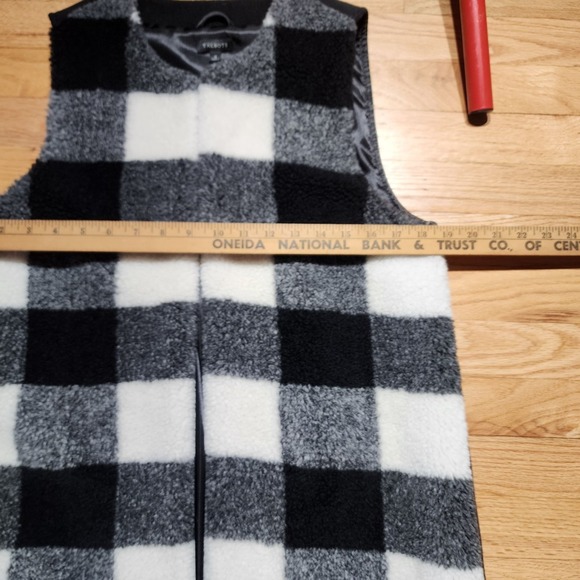 Talbots Wool Blend Buffalo Checkered Sherpa Long Lined Vest Black White Size S - Picture 9 of 10